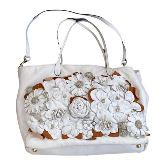 Valentino Floral Leather White Large Bag